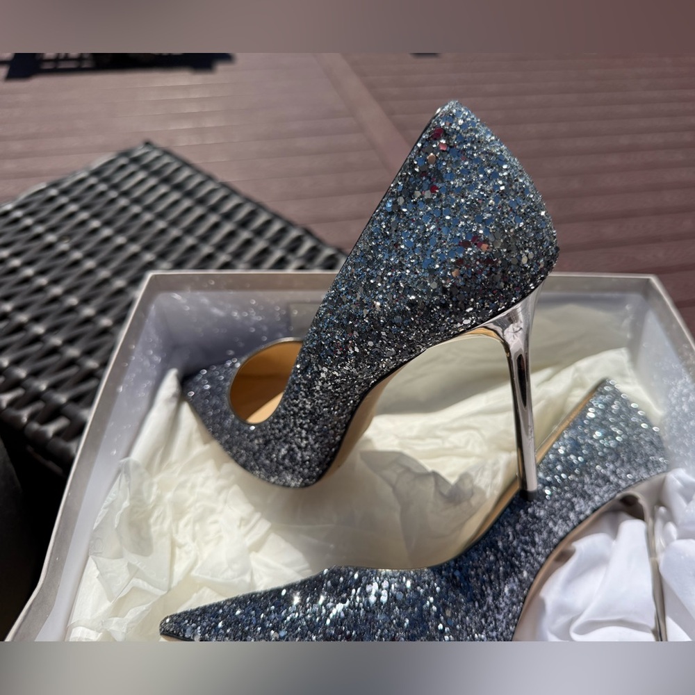 Jimmy Choo Silver Glitter Pointed-Toe Stilettos - Picture 2 of 10